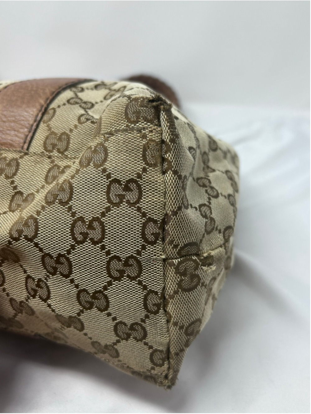 Gucci GG Canvas Bamboo Bar Tote Beige Monogram Shoulder Bag Leather - Picture 8 of 16